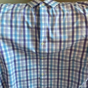 Banana Republic non iron tailored slim fit dress shirt. Blue/purple white check.